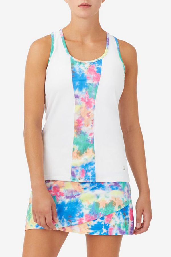 Fila Top Spin Tie Dye Tennis Women's Tank Top - White,NZ 873-34671